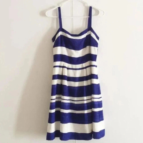 NWT Ann Taylor LOFT Dress White Royal Blue Stripe Box Pleat Sundress size 6 - Picture 2 of 6
